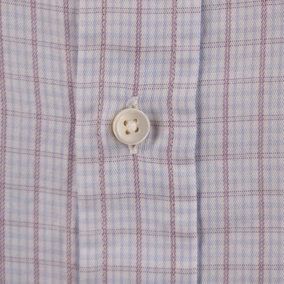 Canali Blue Purple Italy Check All Cotton 15.5 Button Up Luxury Long Sleeve Men - Picture 3 of 16
